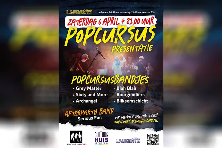 Presentatie Popcursus zaterdag 6 april op Podium Laurentz